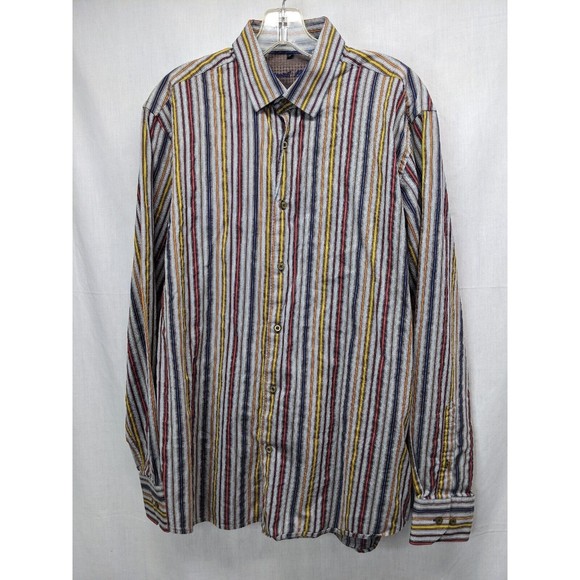 Visconti Black Shirt Men's Large Flip Cuff Multicolor - Picture 1 of 6